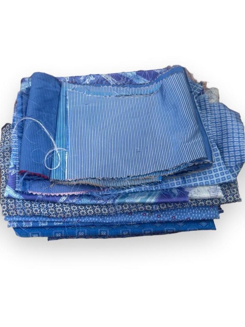 9 Pc 100% Italian Silk Fabric Remnant Lot Blue Paisley Geometric Sewing